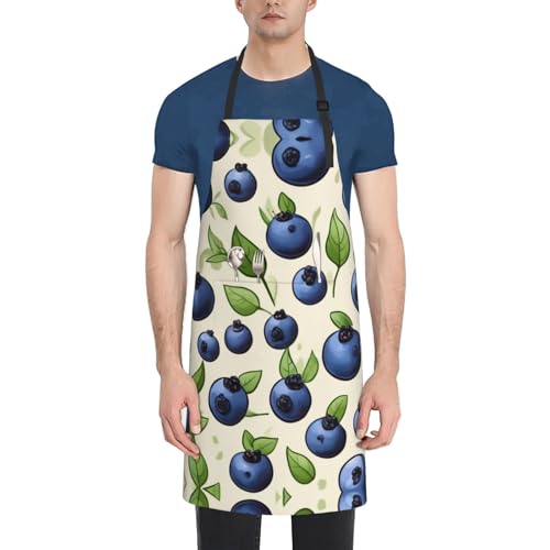 Blueberry Pattern03 Tablier de cuisine en tissu Oxford pour adulte, noir, taille unique