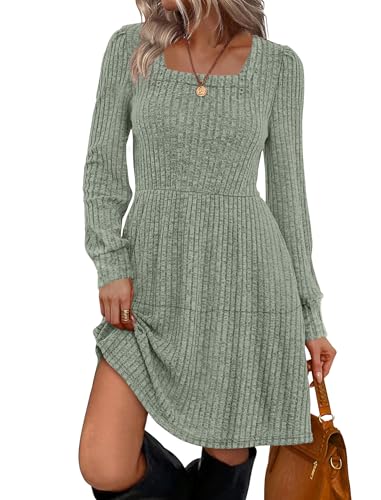 Image of Sampeel Womens Square Neck Long Sleeve Fall Dresses Casual Babydoll Sweater Dress