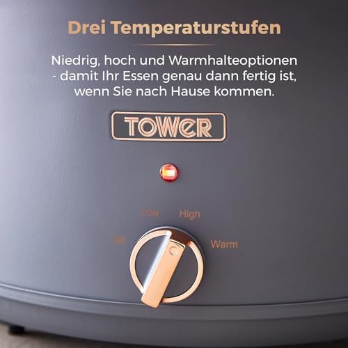 Bild 3 - Tower T16043GRY Cavaletto 6,5 Liter Schongarer mit 3 Wärmestufen, Cool Touch Griffe, Grau und Roségold