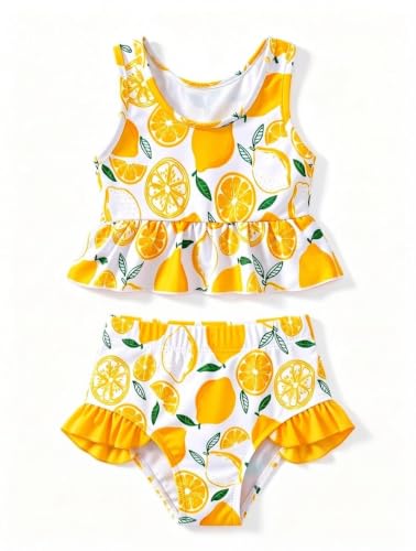 YWFSHOP Baby Girls Swimsuit Toddler Bathing Suit Girl Two Piece Girls Bikini Set Swimwear 1-7 Years Lemon