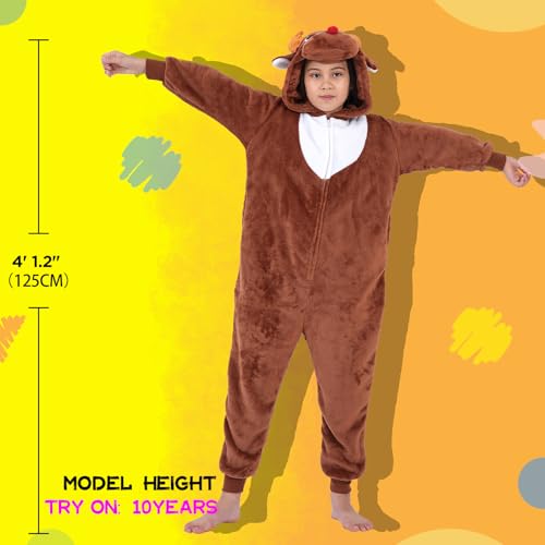 Halloween Christmas Unisex Kids Flannel Cosplay Onesie Costume Outfit Suit for Girls and Boys (Coffee Reindeer, 10 Years) by Yemnut - Image 7