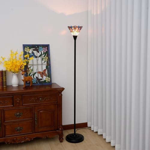 Blivuself Tiffany Stained Glass Torchiere Floor Lamp Tiffany Style Standing Corner Light Antique Handcrafted Pole Floor Reading Uplight Lamp (Bulb Include) by Blivuself - Used condition - Image 7