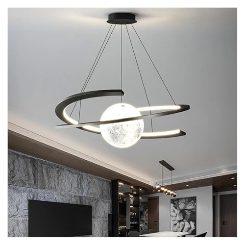 Lustre moderne noir dimmable de 60cm pour illuminer une table de salle à manger contemporaine