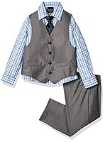 Nautica Boys 4-Piece Formal Suit Set, Vest, Pants, Collared Dress Shirt, and Tie, Light Gray, 5