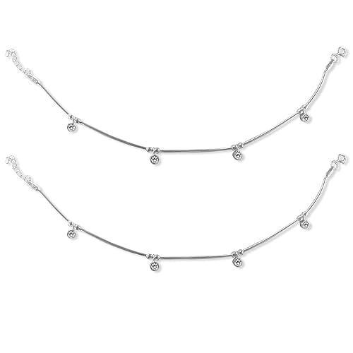 925 Sterling White CZ Charm Silver Anklets For Women