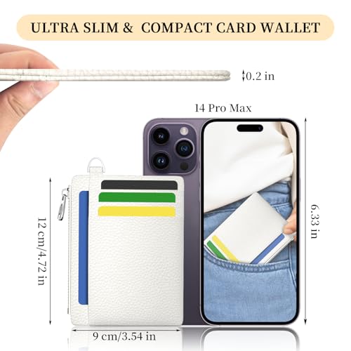 Image of Hancynir Minimalist Small Wallet Women Credit Card Holder, RFID Blocking Slim Mini Card Wallets Cute Front Pocket PU Leather Card Case Thin Travel Zipper Coin Cash for Ladies Men Wallet Gifts White