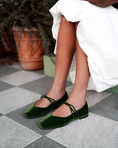 Image of Lace up Ballet Flats Women Square Toe Mary Jane Flats Bow Slip On Comfortable Ballerina Shoes