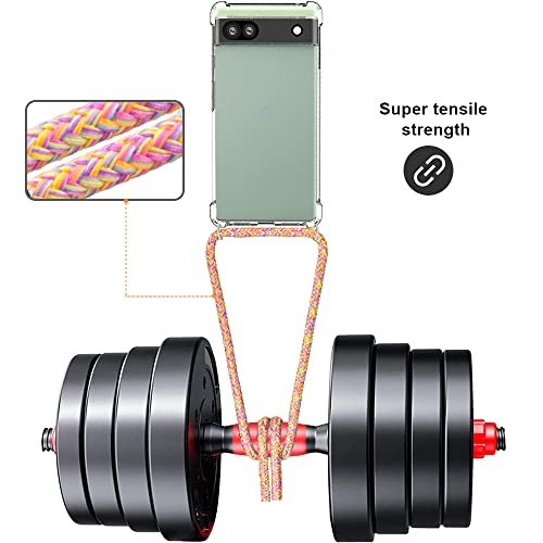 Yespure Clear Case For Google Pixel 6A,Lanyard Case For Pixel 6A [ With Adjustable Crossbody Strap ] Soft Tpu Anti-Scratch Shockproof Phone Cover For Google Pixel 6A - Rainbow Yellow #TOP1