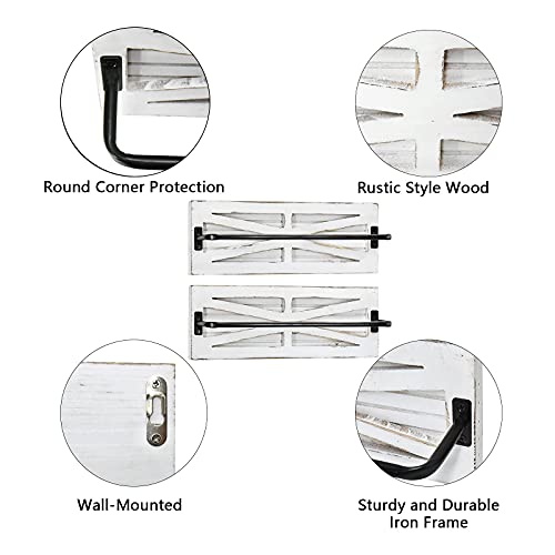 2PCS Rustic Towel Rack for Bathroom Wall Mounted, Wall Mounted Wood Hanging Bathroom Towel Holder and Organizer for Kitchen Storage Organizer Rack, Bathroom Towels, Robes, Clothing (White) - Thumbnail 6