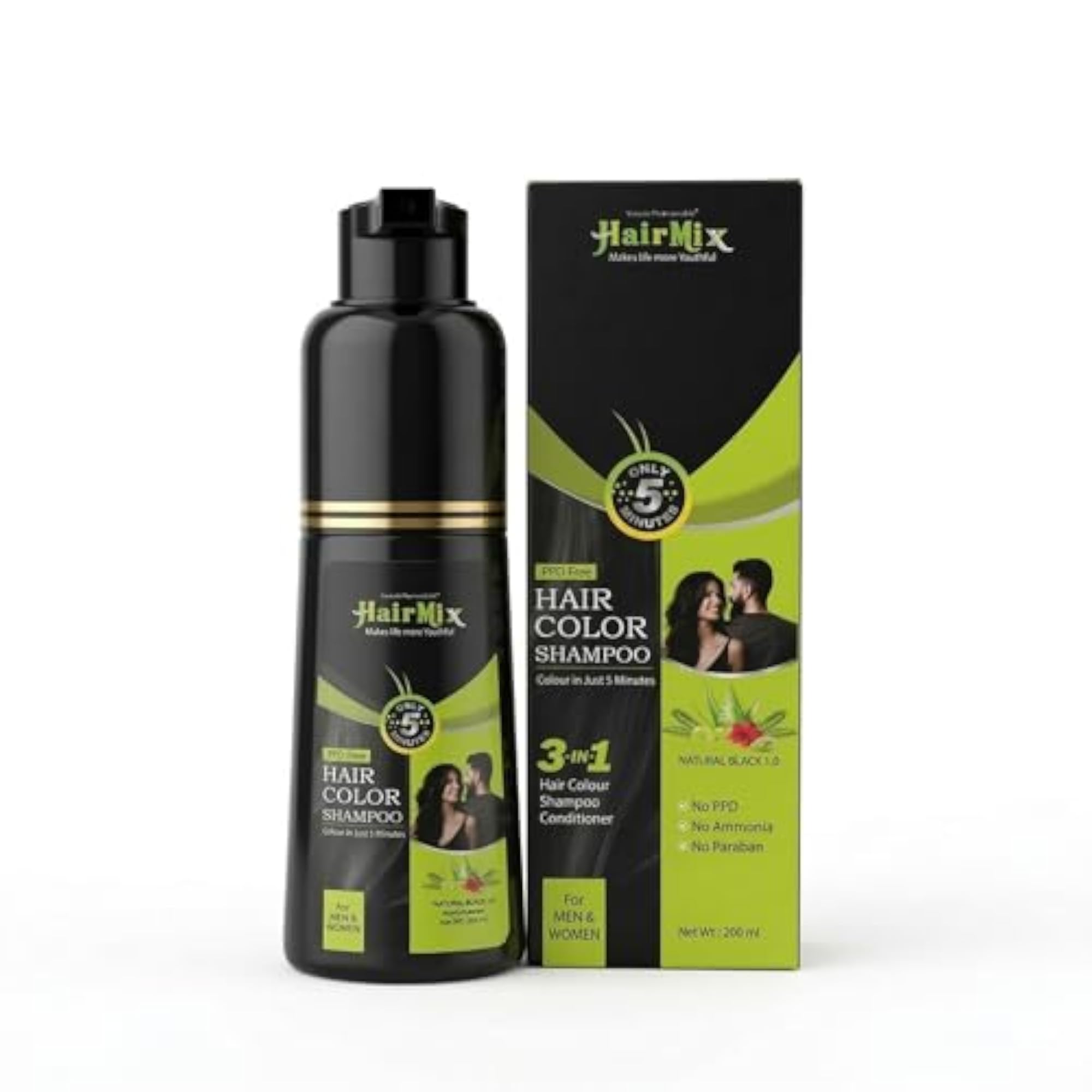 PPD Free Hair Colour Shampoo Natural Black, 200ml
