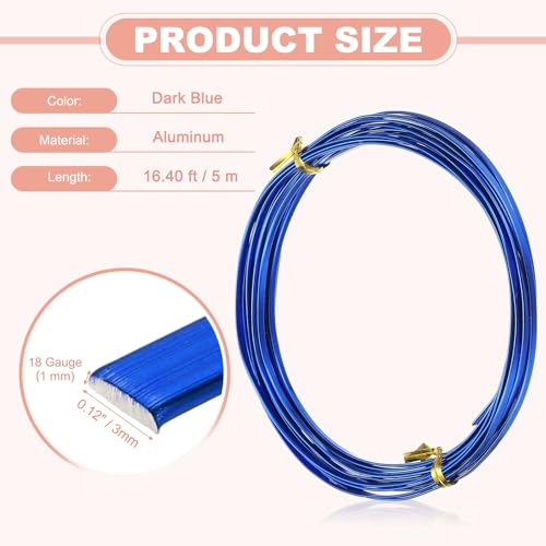 Image of uxcell 18 Gauge Flat Aluminum Wire, 16.40 ft 3mm Wide Aluminum Crafts Wire for Flower Bonsai Crafts Carving DIY Bezel Sculpting Gem Metal Wrap, Dark Blue