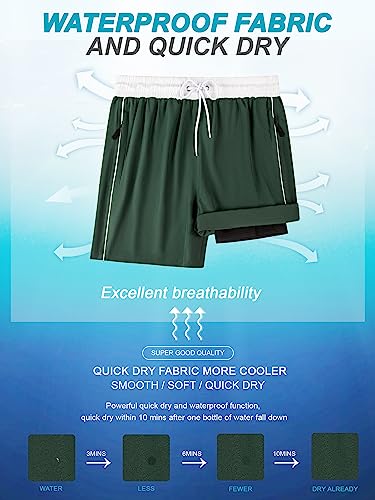 Difficort Swim Trunks Men Quick Dry Bathing Suits 2 In 1 Swimwear With Compression Liner And Zipper Pockets,Dark Green,Large #TOP4
