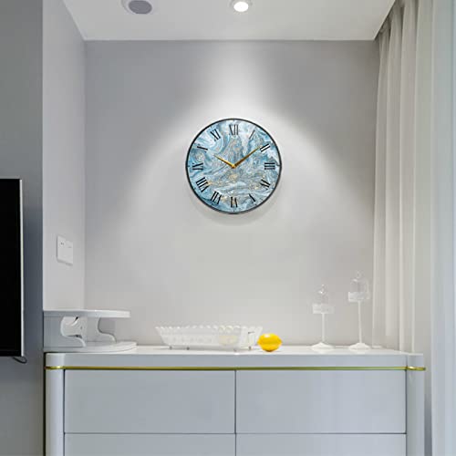 Beeplus Blue Gold Marble Round Glass Wall Clock Non Ticking Decorative 11.9 Inch Decorative Clock Art For Bedroom Living Room Kitchen School #TOP2