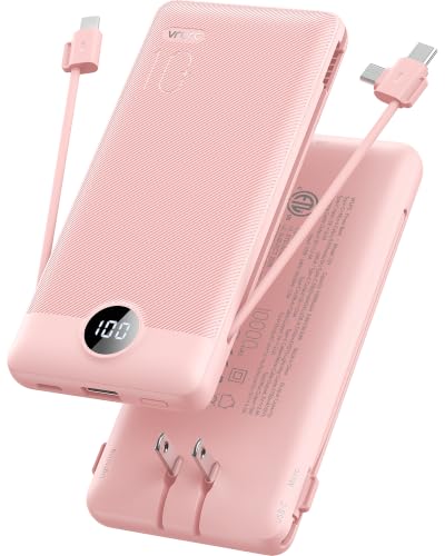 VRURC Portable Charger, Power Bank Built-in Cables and AC Wall Plug