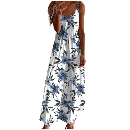 Ceboyel Summer Sundresses for Women 2024 Trendy Casual Floral Sun Dresses Spaghetti Strap Beach Maxi Dress Vacation Outfits Women's Summer Dresses 2024 Blue L