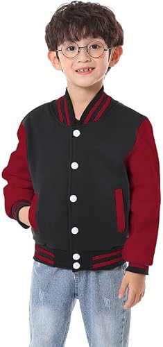 NHUHEQ Kids Baseball Jackets Boys Girls Fit Varsity Jacket Casual Lightweight Plain Cardigan School Coat