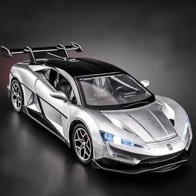 Image of 1:32 Scale Die Cast BYD U9 Sports Car Model, Silver | Metal Body, Pull Back Toy Car, Openable Doors, Realistic Design, For Kids & Collectors