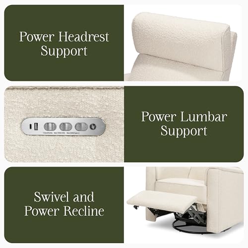 Image of Namesake Willa Pro Power Recliner Glider, Performance Ivory Boucle | GREENGUARD Gold Certified Recliner w / 270 Swivel - Built-in USB Charging Port w / Adjustable Headrest & Power Lumbar Support