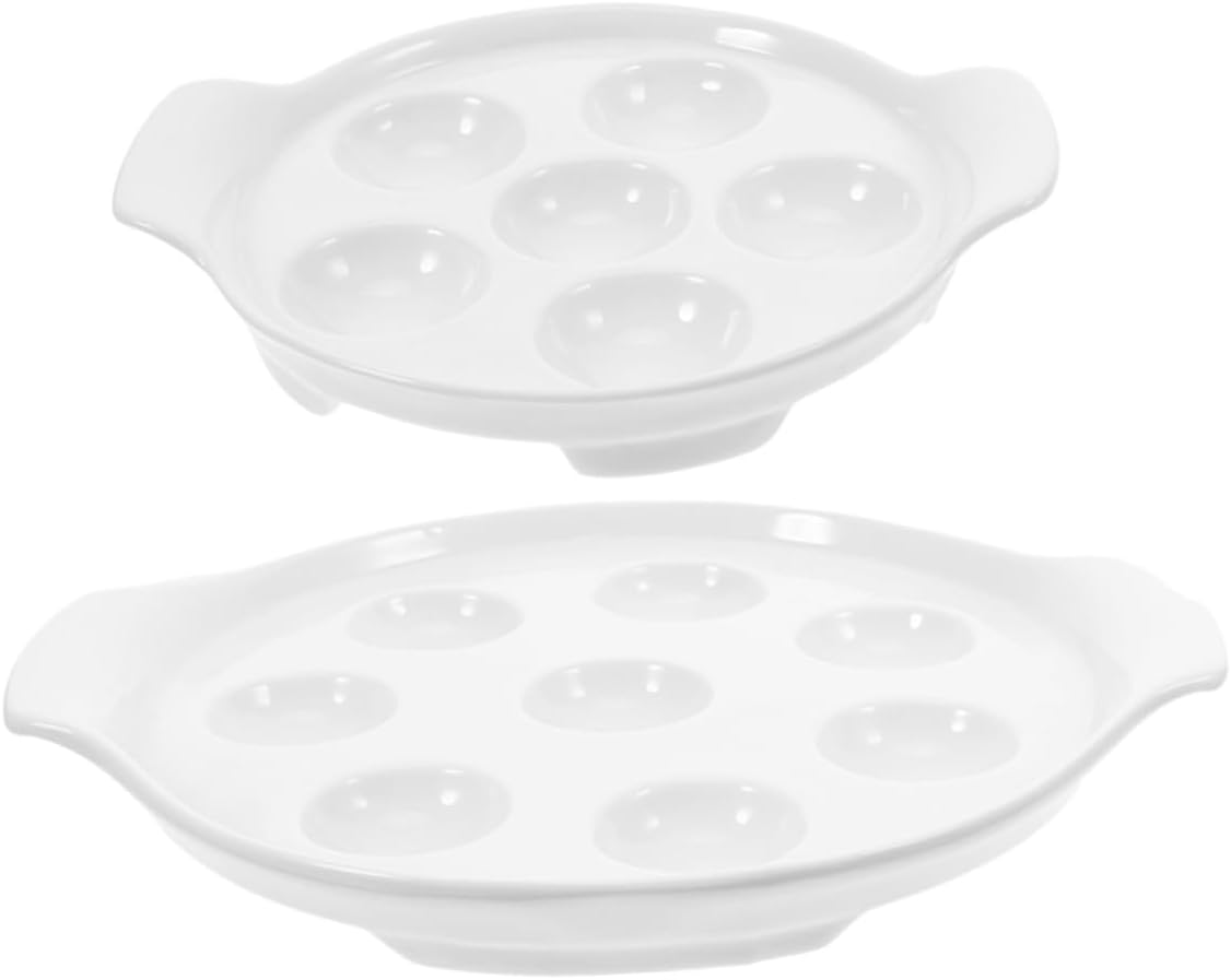 Luxshiny 2Pcs White Ceramic Escargot Plates French Style Snail Baking Dish Oven Safe Porcelain Mushroom Barbecue Dish for