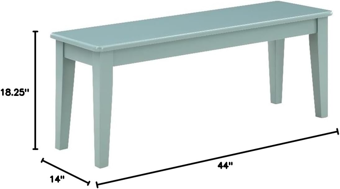Pemberly Row Wood Colorado Dining Bench, 44 in, Rubberwood Construction, Aspen Valley Light Blue Finish, Tapered Legs, 600 lbs Capacity, Shaker Style Seating for Dining Room or Window Nook Use