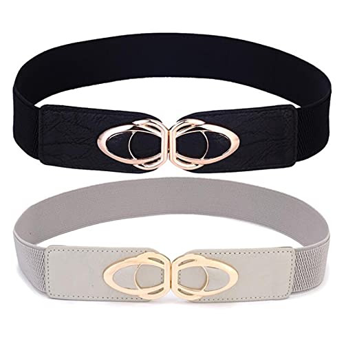 SYT-MD Ceinture Femme, Mesdames 2 pièces Taille élastique à la Taille élastique de la Taille réglable Style Simple, Robe Assortie Belt (Farbe : Schwarz und Grau, Gurt-Länge : 85cm) Cover