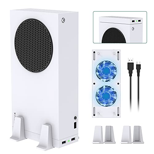 Cooling Fan and Stand for Xbox Series S - Dual High Speed Fan with 3 Level Adjustable Speed and 2 USB Hub Charging & Data Syncing, Two Installation Way for Xbox Series S Console