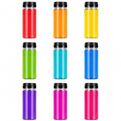 TEC Juice Bottles with Lids 100ml Mini Shot Bottle 30% Recycled PET Plastic Small Clear Round Tubes Tamper Evident Drink Water Pack Multipack in Bulk
