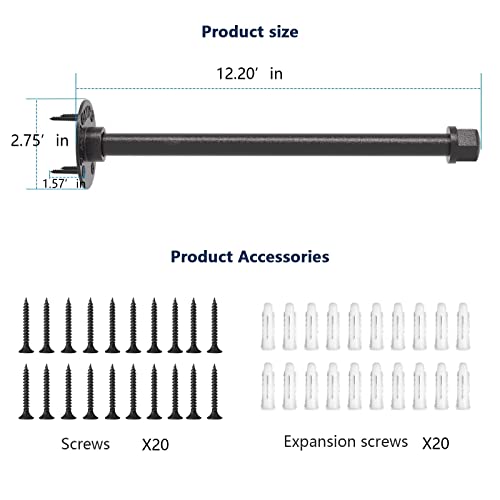 Omsaca 4 Pcs 12 Inch Industrial Pipe Clothes Racks, Floating Shelf Bracket, Wall Mount Closet Rod For Hanging Clothes, Small Garment Rack For Indoor And Boutique Store Clothing Display-Pipe Cap #TOP6