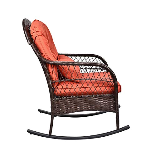 B Baijiawei 2Pcs Outdoor Wicker Rocking Chair All Weather Wicker Rocker Chair With Cushions For Garden Patio Yard Porch Lawn Balcony Backyard (2Pcs-Brown Wicker-Orange) #TOP6