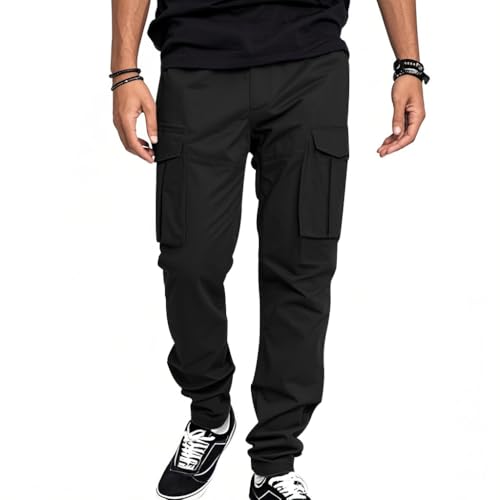 Mens Cargo Pants Street Casual Solid Color Cargo Trousers Fashion Drawstring Waist Pant Lightweight Straight Legs