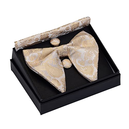 Set de corbata de moño de seda para hombre con pañuelo y gemelos