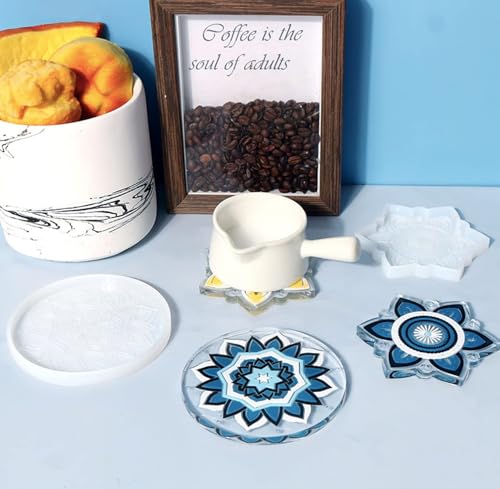 2 Pack Coaster Molds for Resin Casting Epoxy Mold Mandala Pattern Coaster Resin Molds Silicone Great for Making Coasters, DIY Resin Artwork,Home Decor