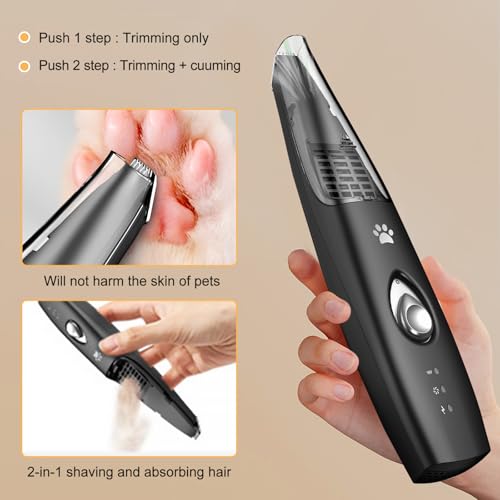 Pfotentrimmer Für Hunde Extra Leise mit Staubsauger, Hundepfoten Trimmer, Schermaschine Hund mit Absaugfunktion, Pfotentrimmer für Hunde, Katzen, Pfoten, Augen, Ohren, Gesicht und Körper