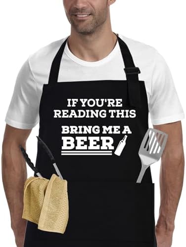 APRONPANDA If You're Reading This Bring Me A Beer, Adjustable Barbecue Cotton Aprons for Men, Gifts for Fathers Day, Funny Gifts for Men, Dad, Uncle, Husband, Boyfriend, Birthday Gifts for Men