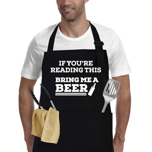 APRONPANDA If You're Reading This Bring Me A Beer, Adjustable Barbecue Cotton Aprons for Men, Gifts for Fathers Day, Funny Gifts for Men, Dad, Uncle, Husband, Boyfriend, Birthday Gifts for Men