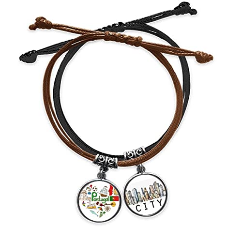 Bracelet Portugal cuir tressé chaîne corde drapeau national