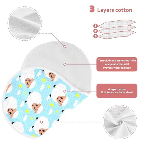 Adorable Sheep Pattern Muslin Burp Cloths for Baby 4-Layer Absorbent Cotton Large 22" x 11" Soft Spit Up Rags for Newborns Boys Girls, 4 Pack3