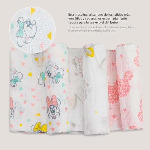 Interbaby Muselinas bebé algodão 80x80cm | Pack 3 Gaze para bebés recém-nascidos, amamentação, toalha, manta | Muselinas bebé confortável, suave, respirável | Design Minnie