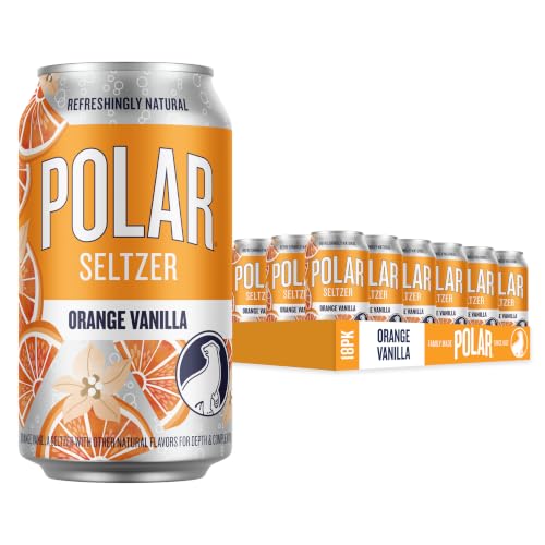 Polar Seltzer Water Orange Vanilla, 12 fl oz cans, 18 pack