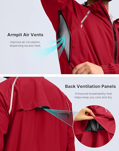 Image of Bikewa Men's Cycling Rain Jackets Waterproof Running Bike Windbreaker Lightweight Packable Hooded Jacket