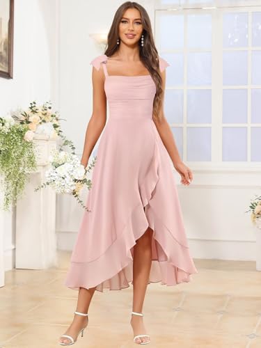TORYEMY Chiffon High Low Bridesmaid Dresses Square Neck Spaghetti Straps Formal Evening Dress for Women3