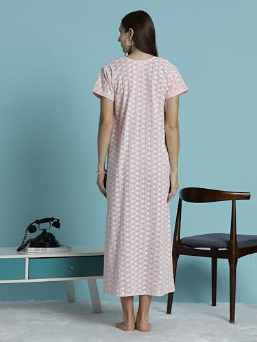 Image of 9shines Label Stylish Chikankari Cotton Nighty Maxi for Women | Full Length Nightgown | Nightdress with Pocket | Embroidery Nighty | Soft Comfortable Cotton Nightwear (1545)