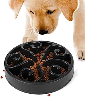 JASGOOD Slow Feeder Dog Bowl 20cm Diameter Fun Interactive Feeder Slow Feeding Interactive Bloat Stop Dog Bowls, Black