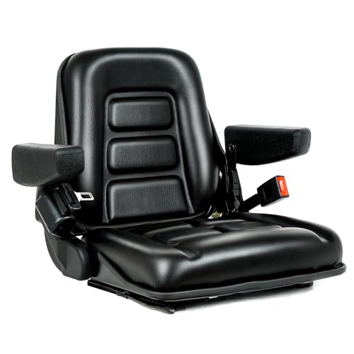 Image of TICSEA Universal Forklift Seat, Tractor Seat with Adjustable Angle Back, Armrest And Safety Belt,for Tractor, Excavator Skid Loader Backhoe Dozer Telehandler