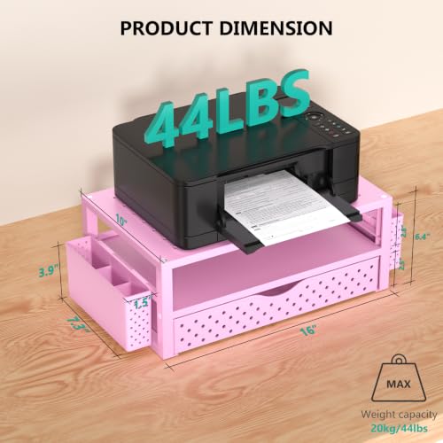 Image of WALI Desk Organizer with Drawer and Pen Holder, 3 Tier Computer Monitor Stand for Home Office Supplies, Laptop Stand Riser for Computer, Laptop, Printer(PTT004-P), 1 Pack, Pink