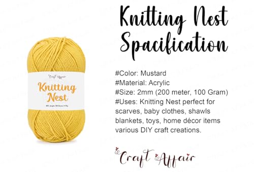 Image of Craft Affair | Knitting Nest Acrylic Yarn (200 Meter, 100 Grams, 2mm) / Woolen Yarn /Acrylic Yarn for Knitting and Crocheting-Mustard