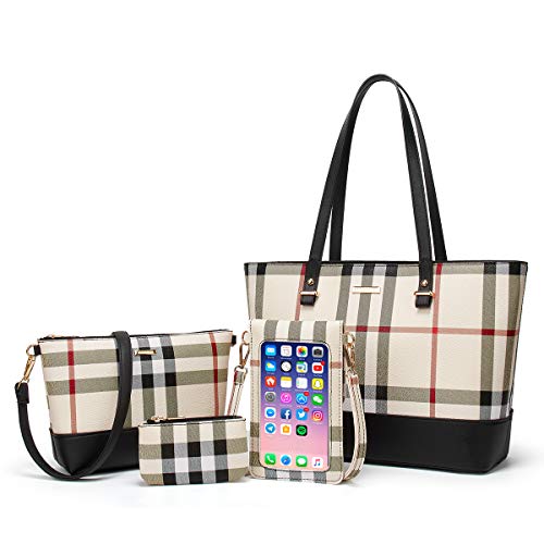 Women Fashion Synthetic Leather Handbags Tote Bag Shoulder Bag Top Handle Satchel Purse Set 4pcs