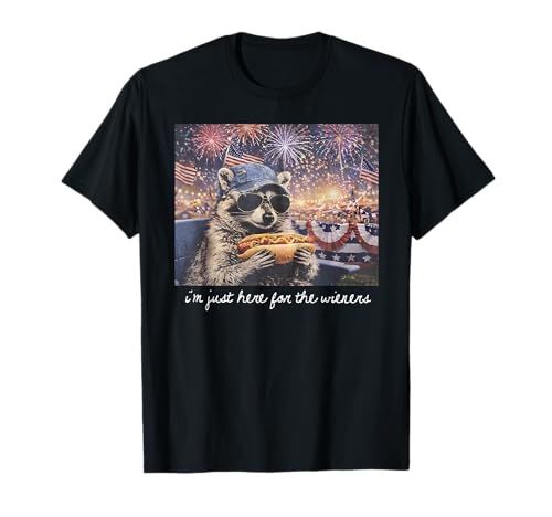Hot Dog I'm Just Here for The Wieners Raccoon Fourth of July T-Shirt