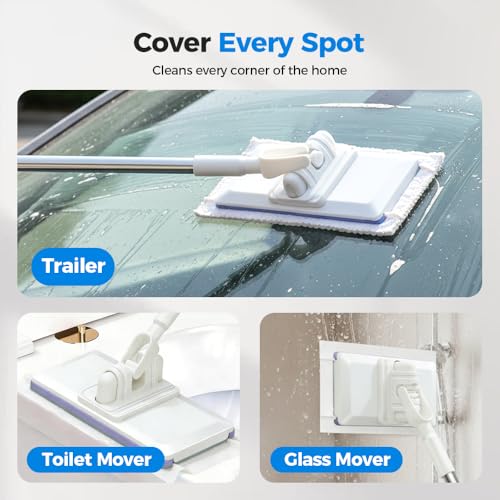 Image of Mops for Floor Cleaning, Hands Free Multi Purpose Flat Mop, Clamp Mop with Dry Cloths, Stainless Steel Handle for Hardwood, Tile, Laminate, Marble, Wall, Window (5 Pieces of Fabric)