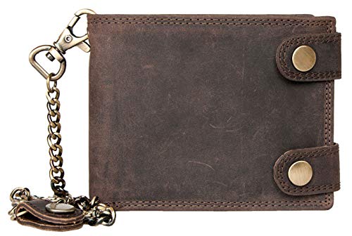Portefeuille en cuir véritable marron de vachette avec chaîne robuste pour homme